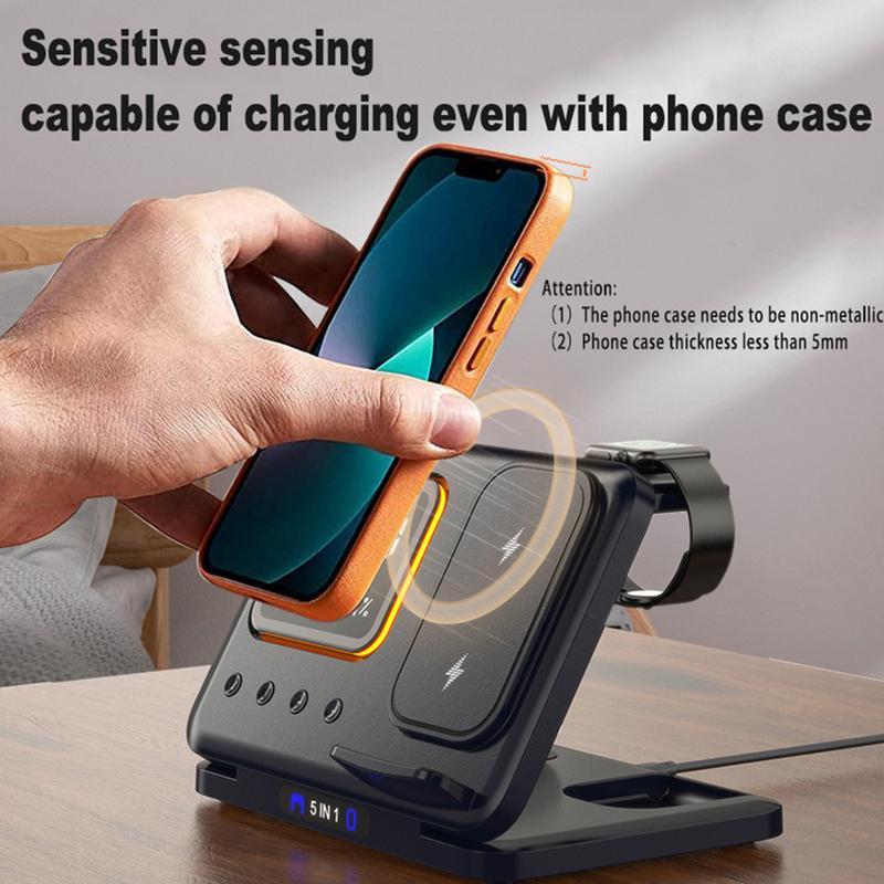 15W Wireless Chargers Stand 5 In1 LED Digital Alarm Clock Fast Charging Dock Station - BuzzMart