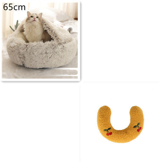 2 In 1 Dog And Cat Bed Pet Winter Bed Round Plush Warm Bed House Soft Long Plush Pets Bed Pet Products - BuzzMart