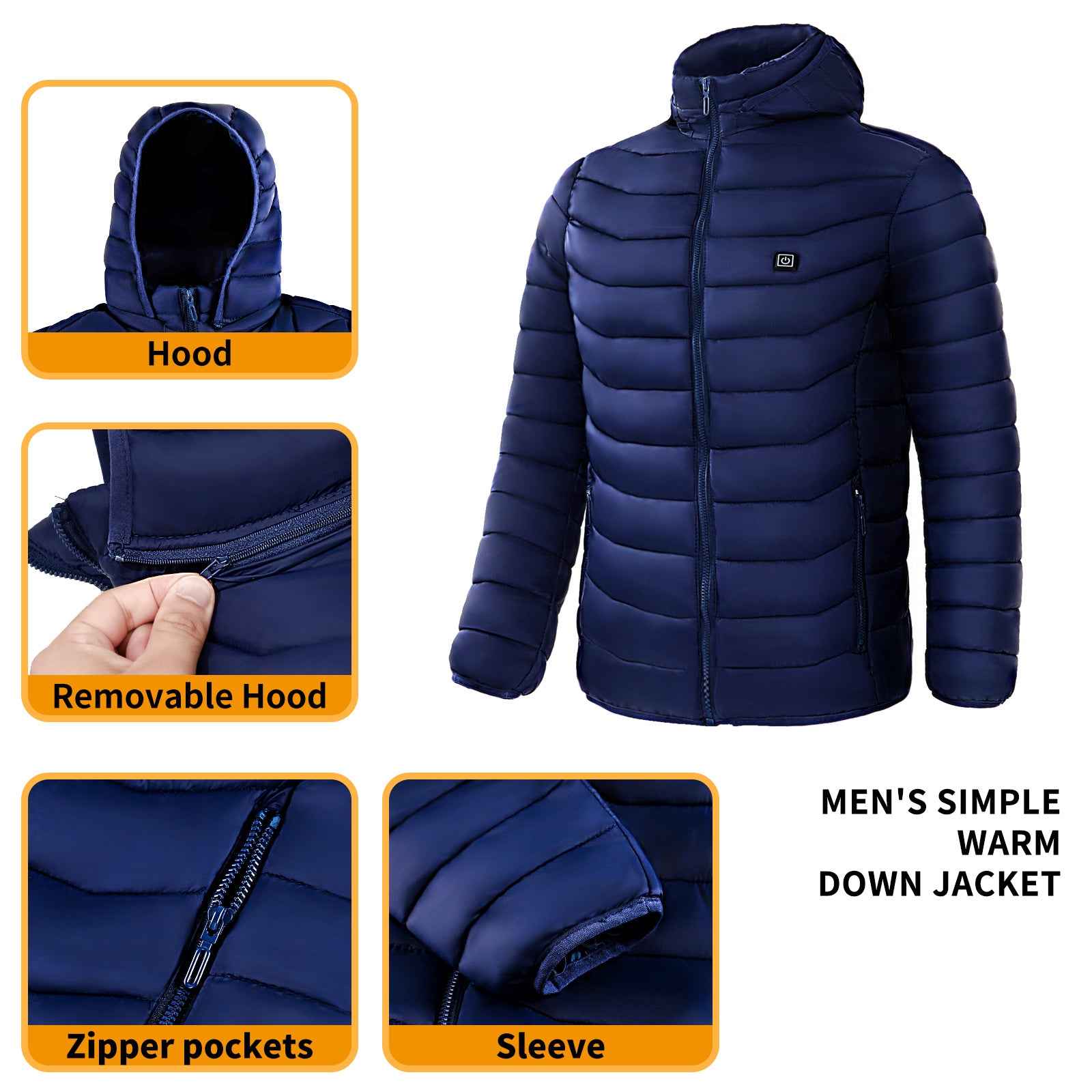 Men Heated Puffer Jacket Electric Heating Coat Insulated Hood Windbreaker 9Heat Zones - BuzzMart