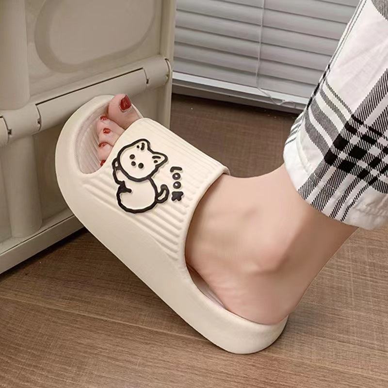 Cute Cat Slippers Summer Women Home Shoes Bath Thick Platform Non-Slip Slides Indoor Outdoor - BuzzMart