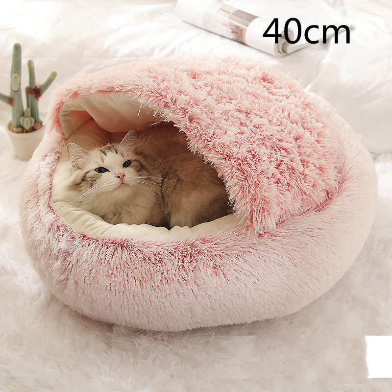 2 In 1 Dog And Cat Bed Pet Winter Bed Round Plush Warm Bed House Soft Long Plush Pets Bed Pet Products - BuzzMart