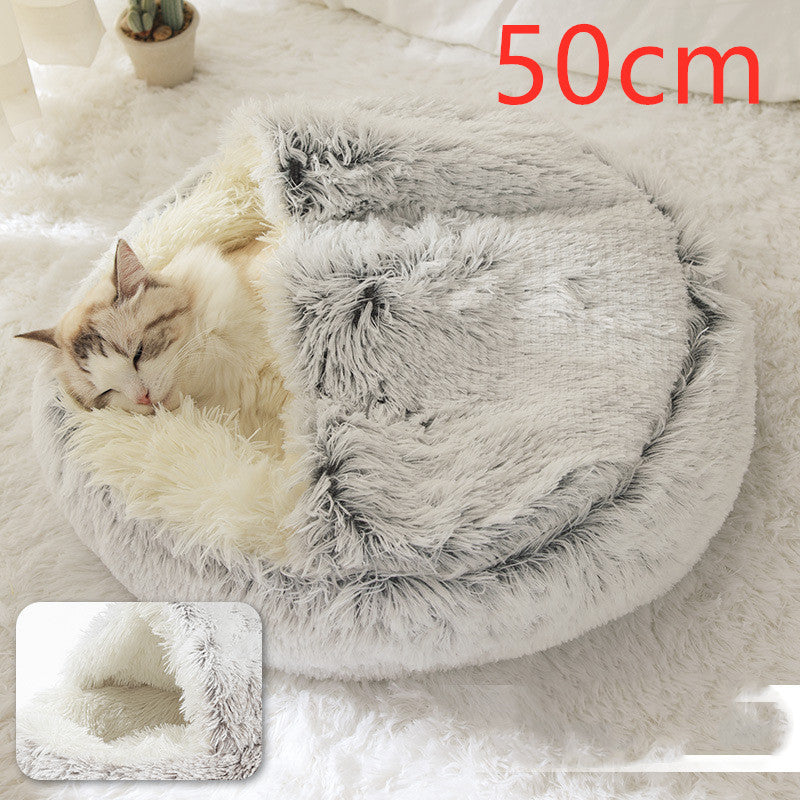 2 In 1 Dog And Cat Bed Pet Winter Bed Round Plush Warm Bed House Soft Long Plush Pets Bed Pet Products - BuzzMart