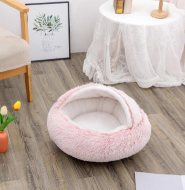 2 In 1 Dog And Cat Bed Pet Winter Bed Round Plush Warm Bed House Soft Long Plush Pets Bed Pet Products - BuzzMart