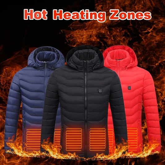 Men Heated Puffer Jacket Electric Heating Coat Insulated Hood Windbreaker 9Heat Zones - BuzzMart