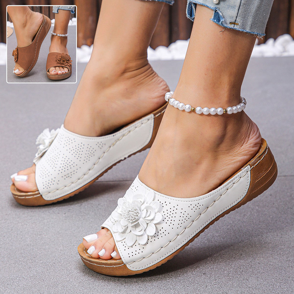Flower Wedges Sandals Summer Fashion Retro Hollow Sandals Holiday Beach Shoes For Women - BuzzMart