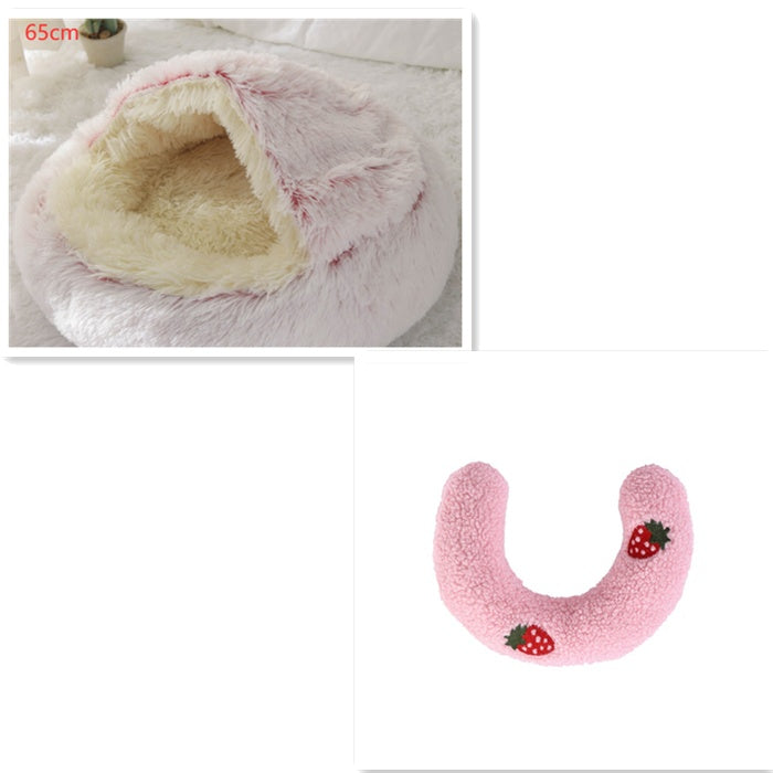 2 In 1 Dog And Cat Bed Pet Winter Bed Round Plush Warm Bed House Soft Long Plush Pets Bed Pet Products - BuzzMart
