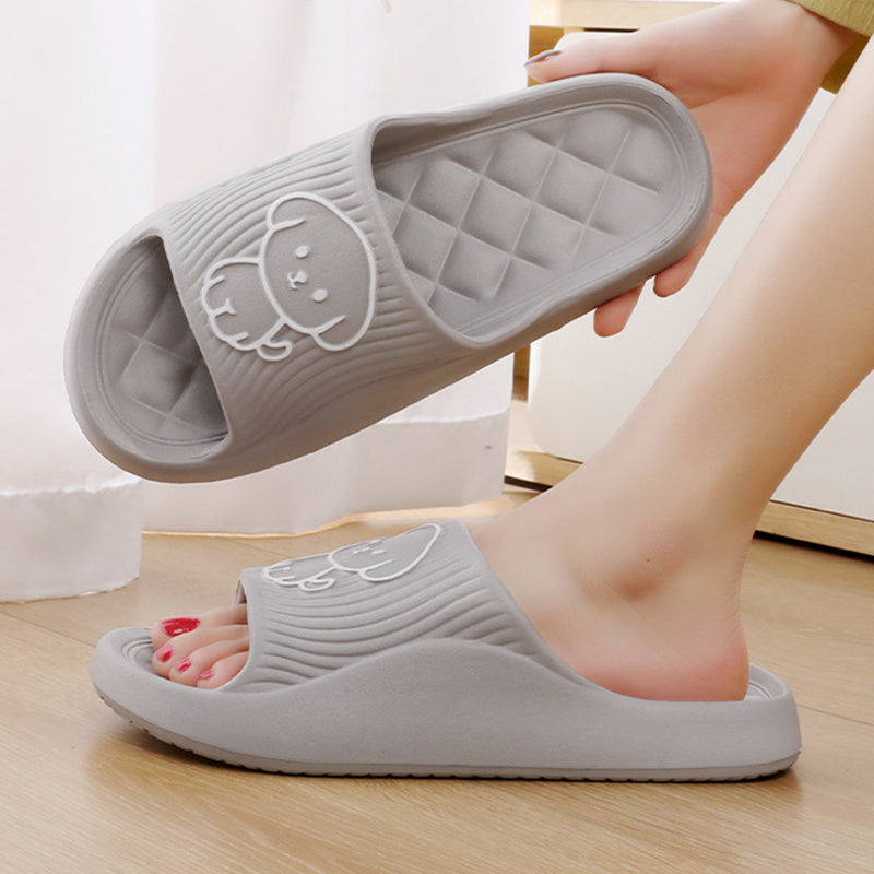 Cute Cartoon Dog Slippers Summer Solid Color Non-slip Rhombus Bathroom Slipper Indoor House Shoes For Men Women Couples - BuzzMart