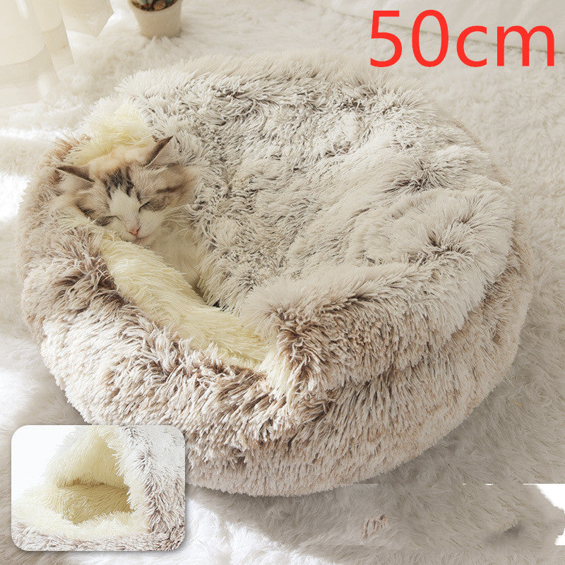 2 In 1 Dog And Cat Bed Pet Winter Bed Round Plush Warm Bed House Soft Long Plush Pets Bed Pet Products - BuzzMart