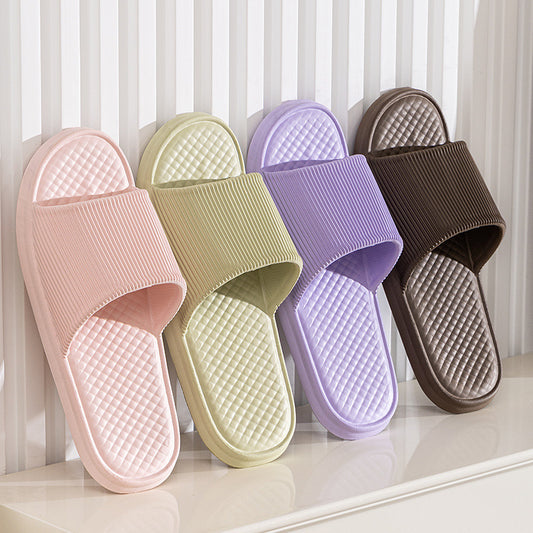 Summer Slipper Indoor House Shoes For Men Women Couples Solid Color Rhombus Striped Non-slip Bathroom Slippers - BuzzMart