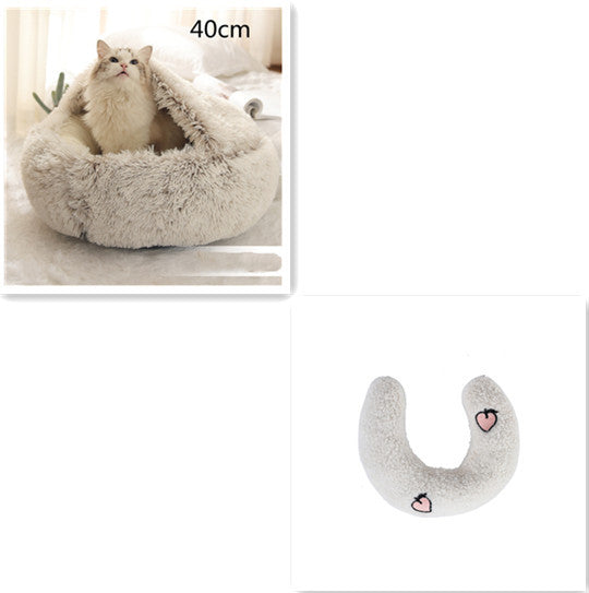 2 In 1 Dog And Cat Bed Pet Winter Bed Round Plush Warm Bed House Soft Long Plush Pets Bed Pet Products - BuzzMart