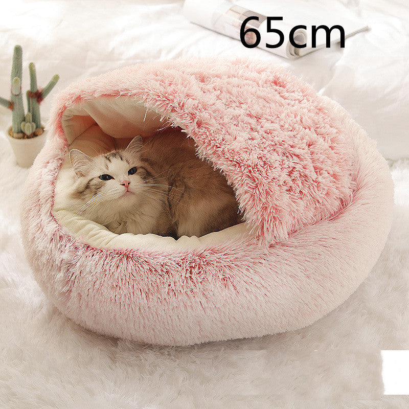 2 In 1 Dog And Cat Bed Pet Winter Bed Round Plush Warm Bed House Soft Long Plush Pets Bed Pet Products - BuzzMart