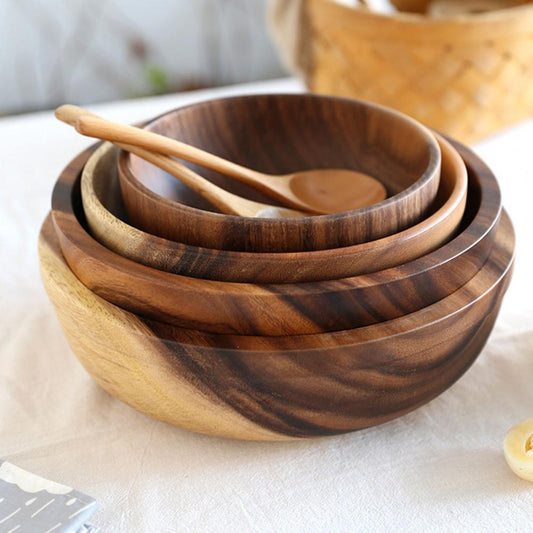Kitchen Natural Wooden Bowl Household Fruit Bowl Salad Bowl For Home Restaurant Food Container Wooden Utensils Note The Size Hot - BuzzMart