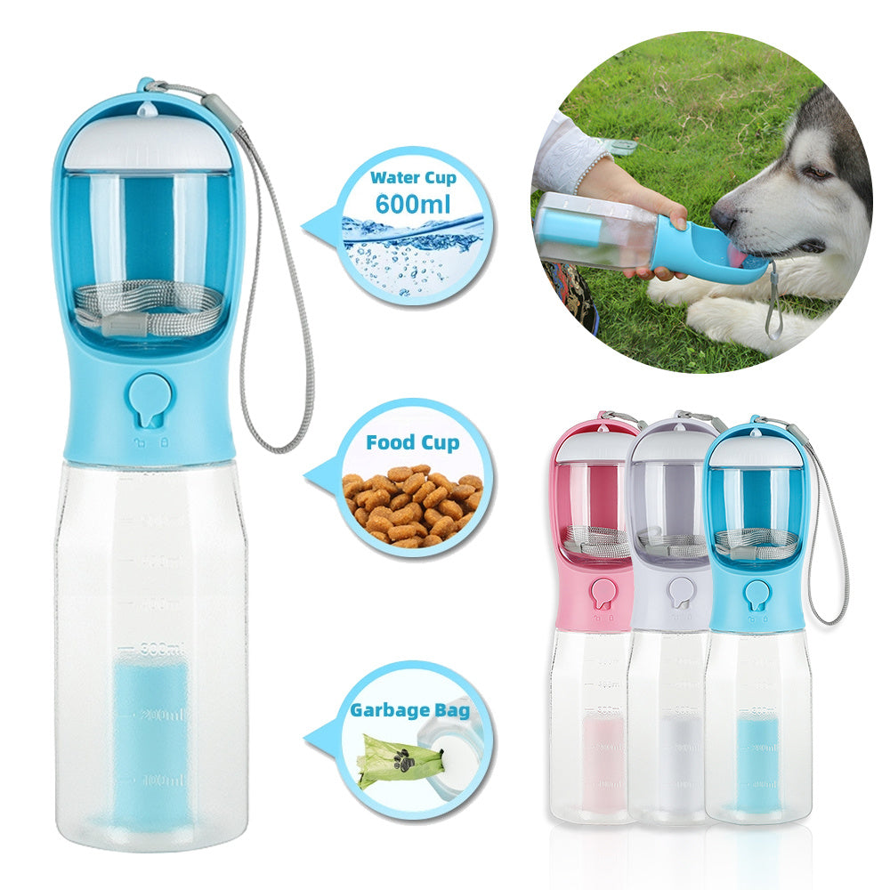 Portable Cat Dog Water Bottle Food Feeder Drinker Poop Dispenser 3 In 1 Leak-proof Multifunctional Dog Water Bottle Pet Products - BuzzMart