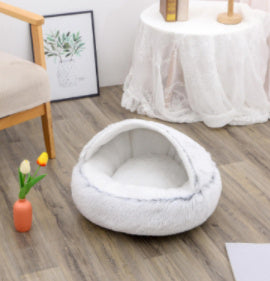 2 In 1 Dog And Cat Bed Pet Winter Bed Round Plush Warm Bed House Soft Long Plush Pets Bed Pet Products - BuzzMart