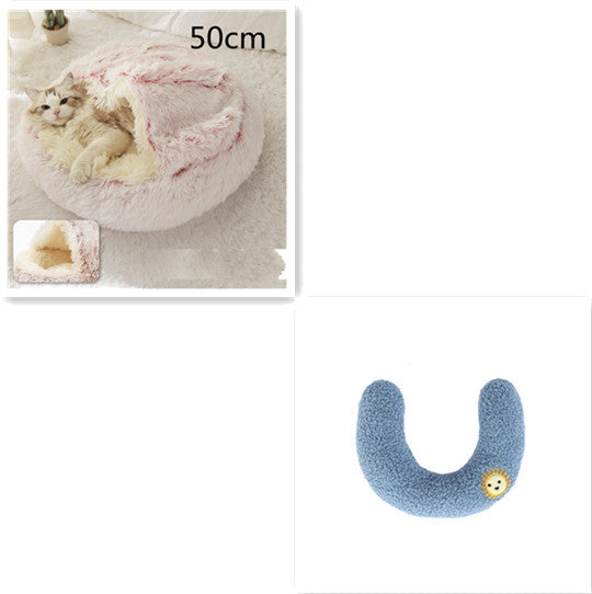 2 In 1 Dog And Cat Bed Pet Winter Bed Round Plush Warm Bed House Soft Long Plush Pets Bed Pet Products - BuzzMart