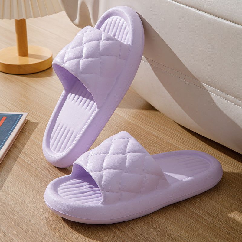 New Rhombus Home Slippers Summer Non-slip Floor Bathroom Slipper Lightweight Simple House Shoes For Women Men - BuzzMart