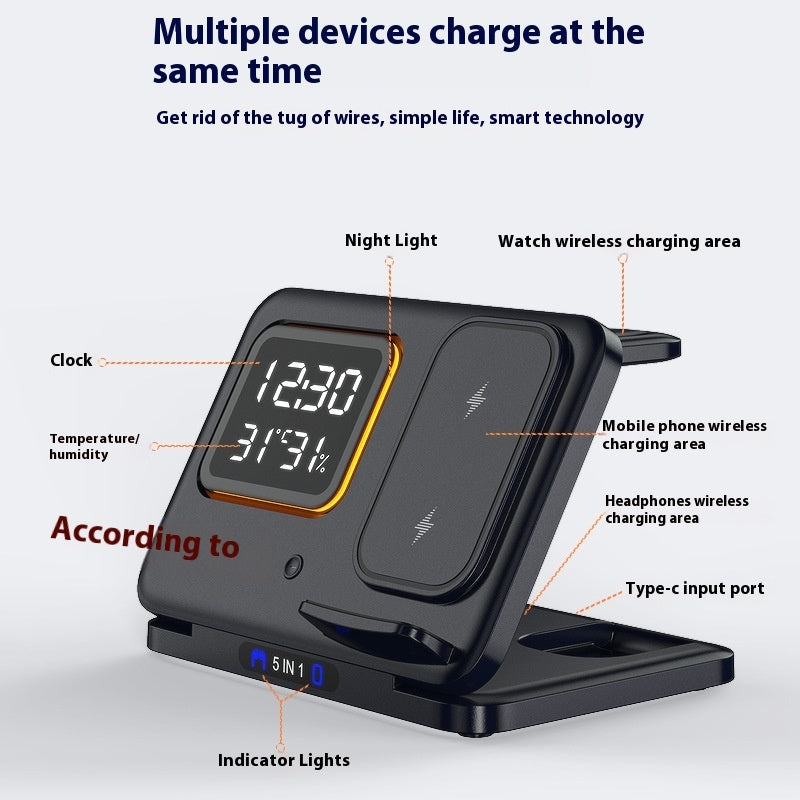 15W Wireless Chargers Stand 5 In1 LED Digital Alarm Clock Fast Charging Dock Station - BuzzMart