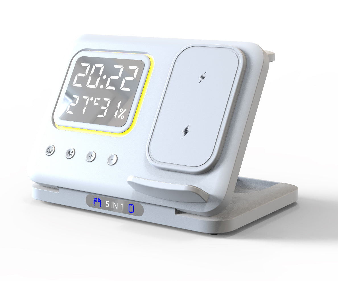 15W Wireless Chargers Stand 5 In1 LED Digital Alarm Clock Fast Charging Dock Station - BuzzMart