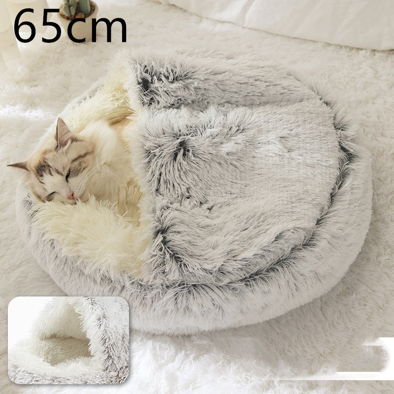 2 In 1 Dog And Cat Bed Pet Winter Bed Round Plush Warm Bed House Soft Long Plush Pets Bed Pet Products - BuzzMart