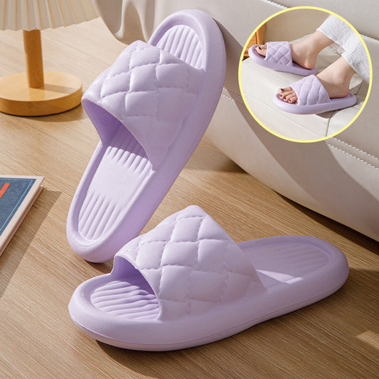 New Rhombus Home Slippers Summer Non-slip Floor Bathroom Slipper Lightweight Simple House Shoes For Women Men - BuzzMart