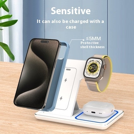 15W 3 In 1 LED Fast Wireless Charger Stand Foldable Charging Station For Smart Phone 15 14 13 12 11 IWatch 9 8 7 6 5 Airpods Pro - BuzzMart