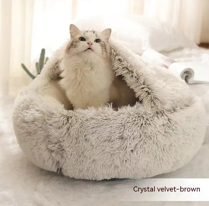 2 In 1 Dog And Cat Bed Pet Winter Bed Round Plush Warm Bed House Soft Long Plush Pets Bed Pet Products - BuzzMart