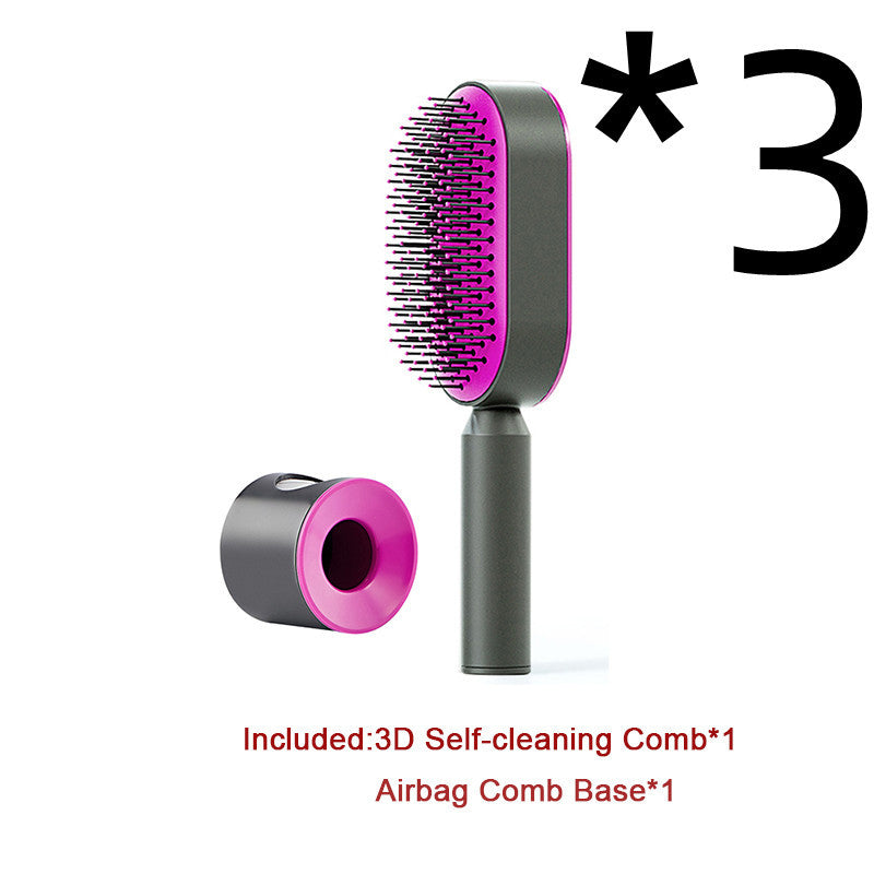 Self Cleaning Hair Brush For Women One-key Cleaning Hair Loss Airbag Massage Scalp Comb Anti-Static Hairbrush - BuzzMart
