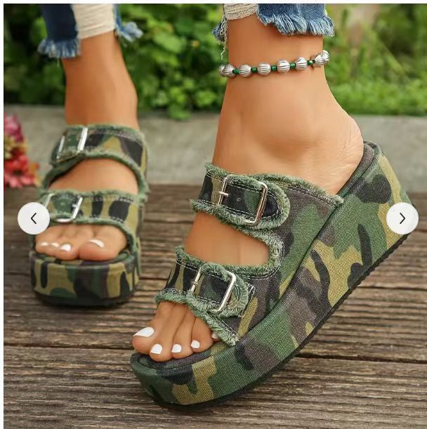 Denim Wedge Sandals – Trendy High Heels for Summer - BuzzMart