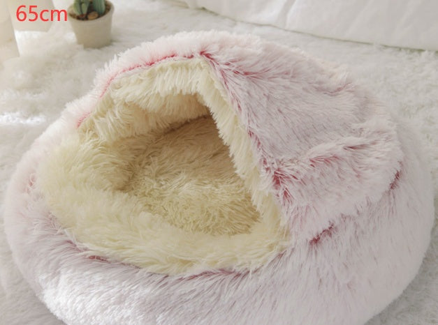 2 In 1 Dog And Cat Bed Pet Winter Bed Round Plush Warm Bed House Soft Long Plush Pets Bed Pet Products - BuzzMart