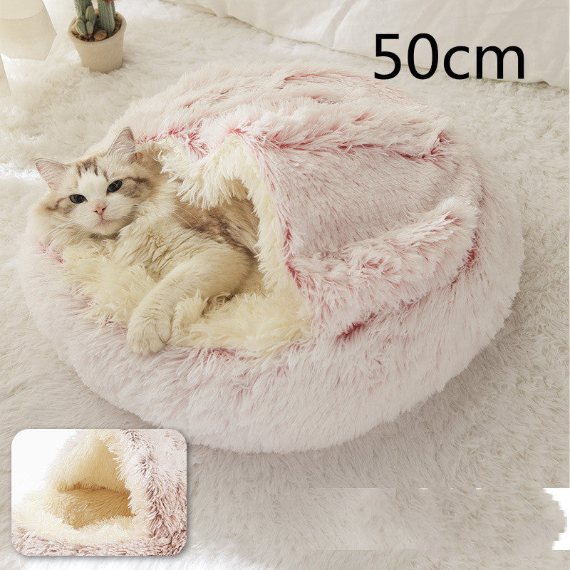 2 In 1 Dog And Cat Bed Pet Winter Bed Round Plush Warm Bed House Soft Long Plush Pets Bed Pet Products - BuzzMart