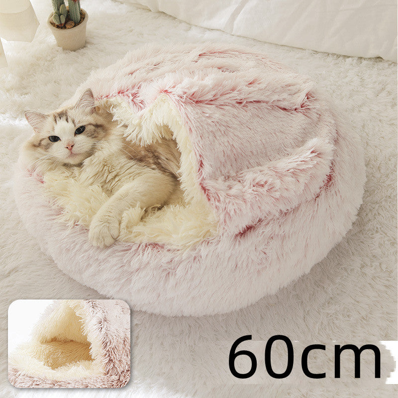2 In 1 Dog And Cat Bed Pet Winter Bed Round Plush Warm Bed House Soft Long Plush Pets Bed Pet Products - BuzzMart