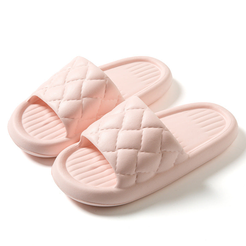 New Rhombus Home Slippers Summer Non-slip Floor Bathroom Slipper Lightweight Simple House Shoes For Women Men - BuzzMart
