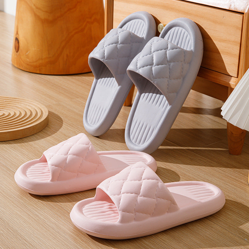 New Rhombus Home Slippers Summer Non-slip Floor Bathroom Slipper Lightweight Simple House Shoes For Women Men - BuzzMart