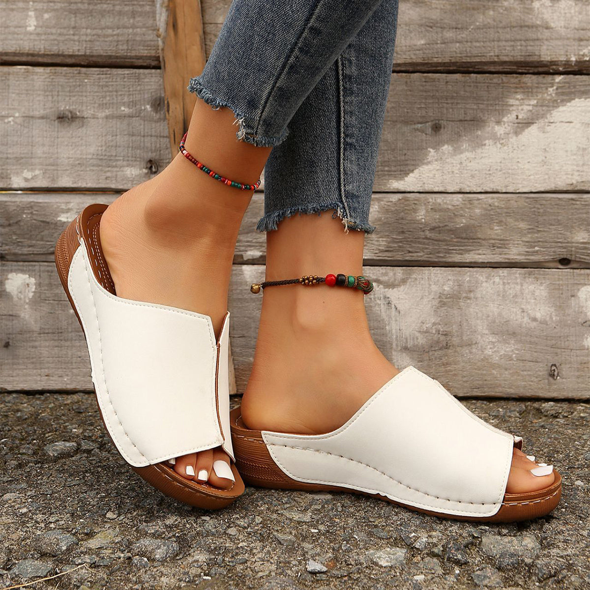 Fashion Solid Wedges Sandals Summer Casual Peep-toe Slippers Outdoor Thick Sole Heightening Slides Shoes Women - BuzzMart