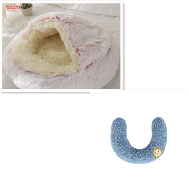 2 In 1 Dog And Cat Bed Pet Winter Bed Round Plush Warm Bed House Soft Long Plush Pets Bed Pet Products - BuzzMart