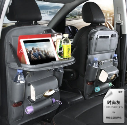 PU Leather Car Storage Bag Multifunction Seat Back Tray Hanging Bag Waterproof Car Organizer Automotive Interior Accessories - BuzzMart