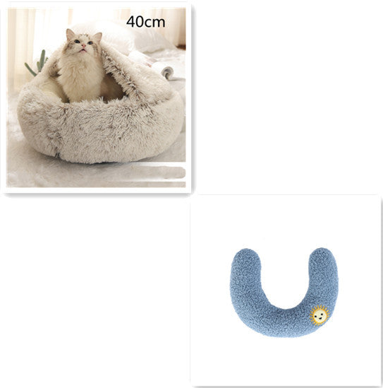 2 In 1 Dog And Cat Bed Pet Winter Bed Round Plush Warm Bed House Soft Long Plush Pets Bed Pet Products - BuzzMart