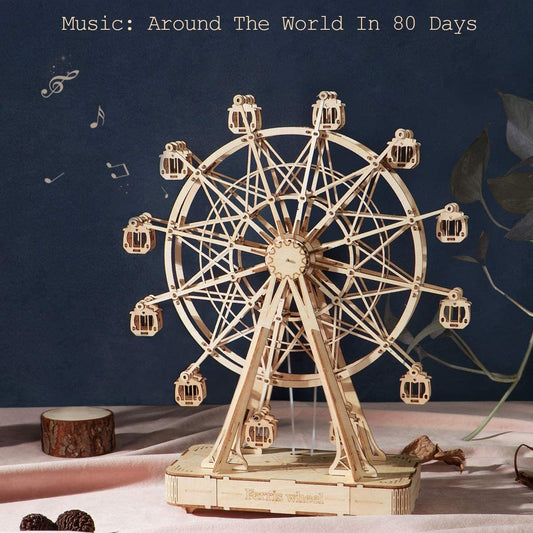 Wooden DIY Ferris wheel music box puzzle model, TGN01.