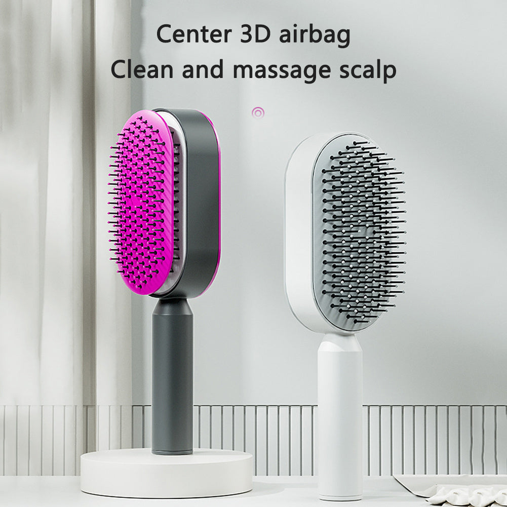 Self Cleaning Hair Brush For Women One-key Cleaning Hair Loss Airbag Massage Scalp Comb Anti-Static Hairbrush - BuzzMart