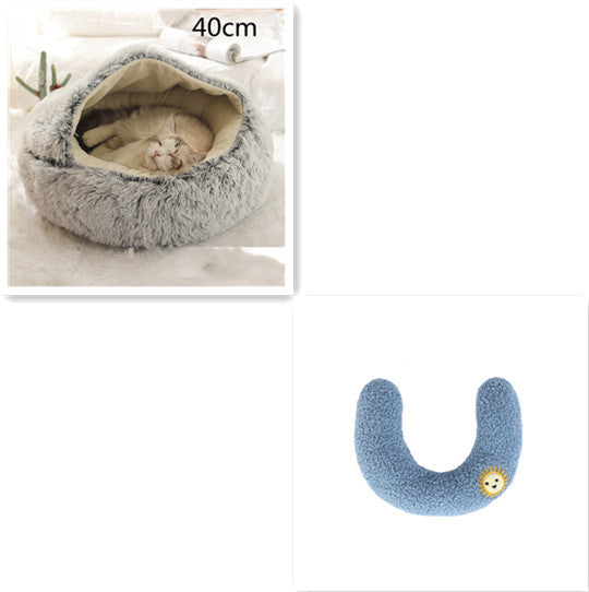 2 In 1 Dog And Cat Bed Pet Winter Bed Round Plush Warm Bed House Soft Long Plush Pets Bed Pet Products - BuzzMart