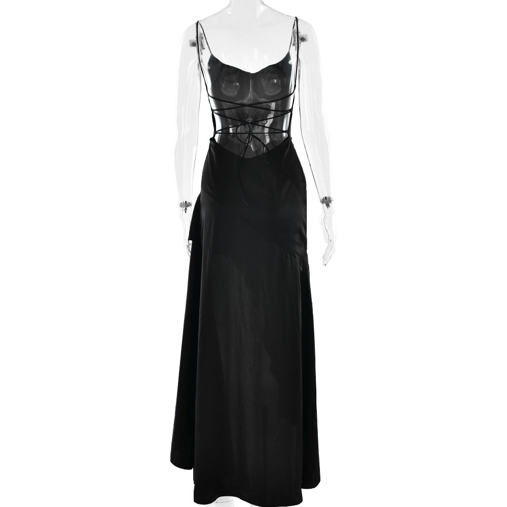 Elegant Satin Ruffle Slit Dress – Trendy Summer Club-wear - BuzzMart
