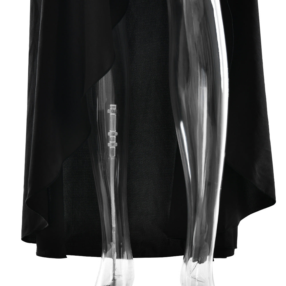 Elegant Satin Ruffle Slit Dress – Trendy Summer Club-wear - BuzzMart