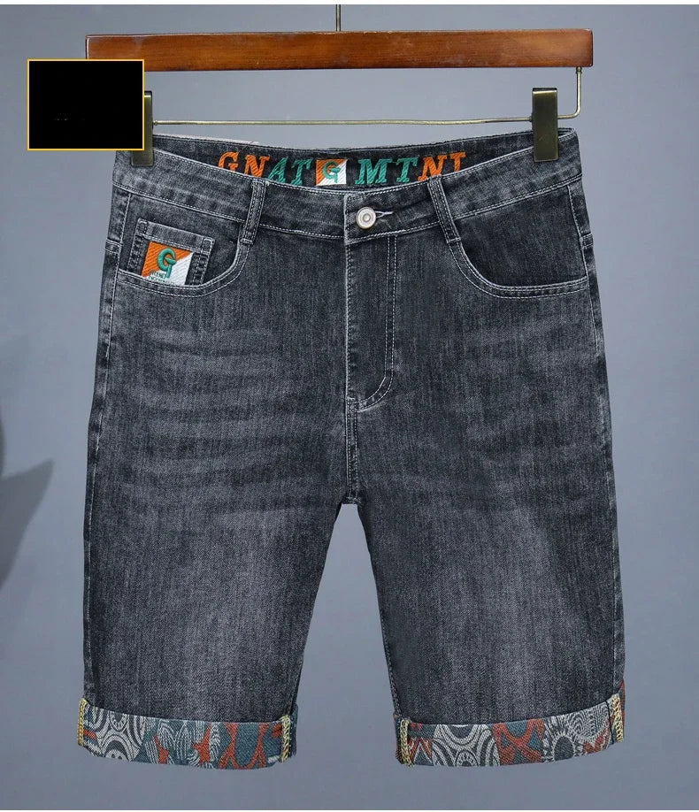 Men’s Embroidered Denim Shorts – Bold Summer Streetwear Look - BuzzMart