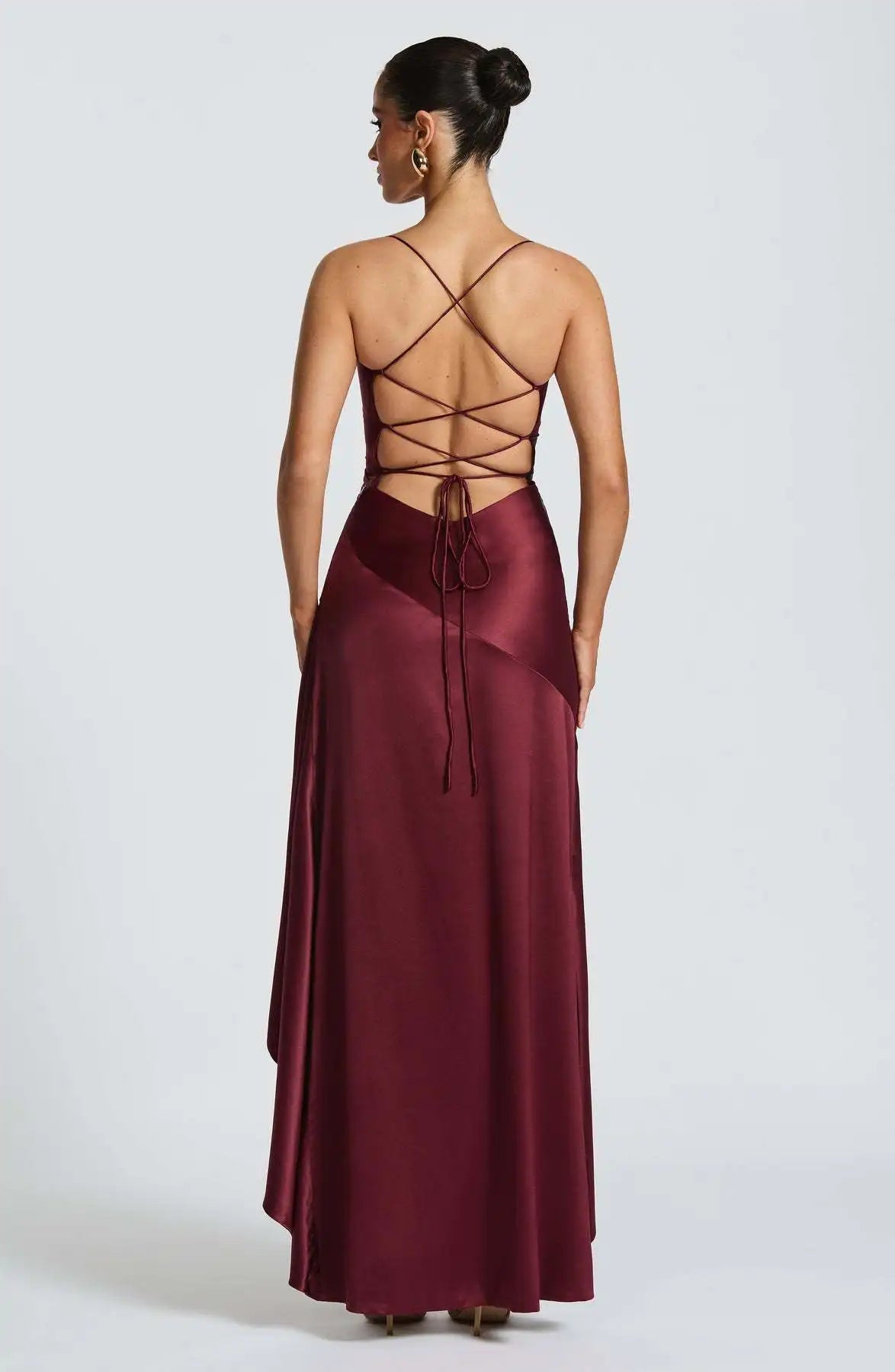 Elegant Satin Ruffle Maxi Dress – Backless Party Glam - BuzzMart