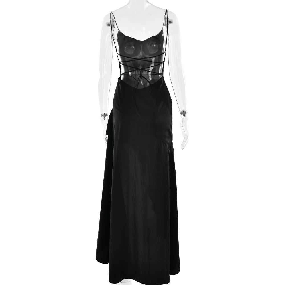 Sexy Satin Split Maxi Dress – Backless Holiday Glam Look - BuzzMart