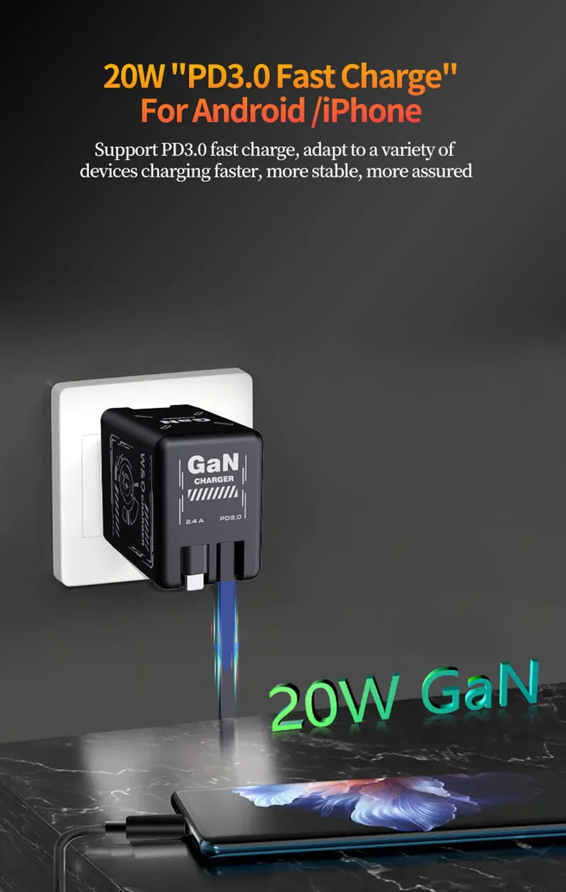 Sleek 120W GaN Charger with Retractable Cables – Fast! - BuzzMart