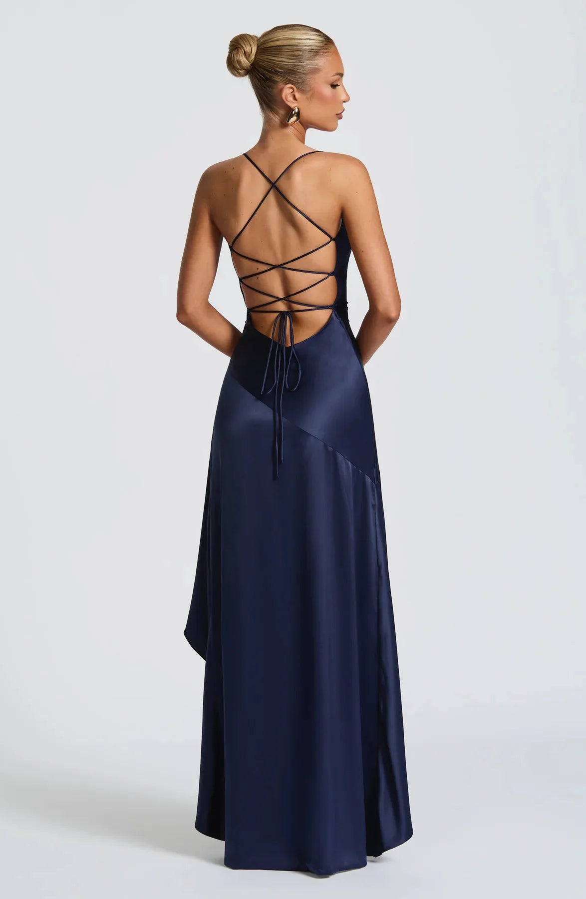 Sexy Satin Split Maxi Dress – Backless Holiday Glam Look - BuzzMart