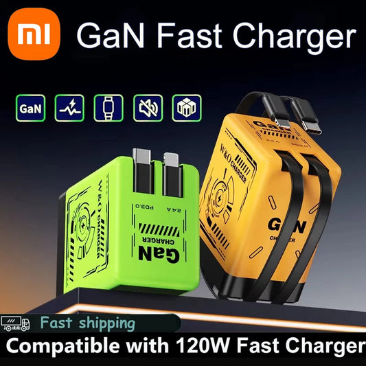 Stylish 120W GaN Fast Charger with Retractable Cables - BuzzMart