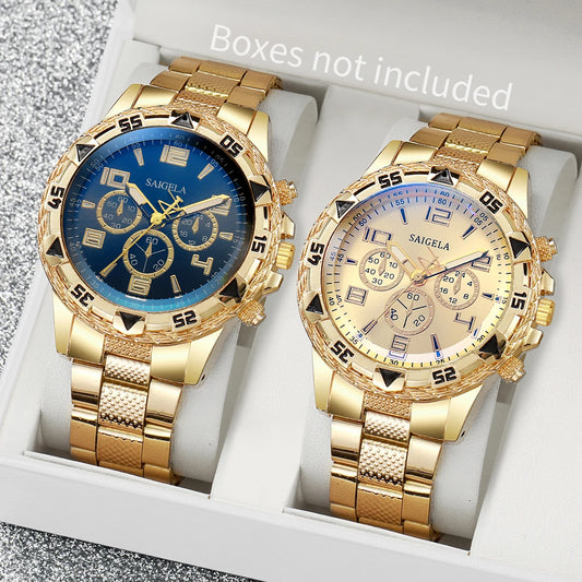 2pcs/set Men Business Watches Fashion Arabic Dial Steel Band Male's Quartz Watch Set (Without Box） - BuzzMart