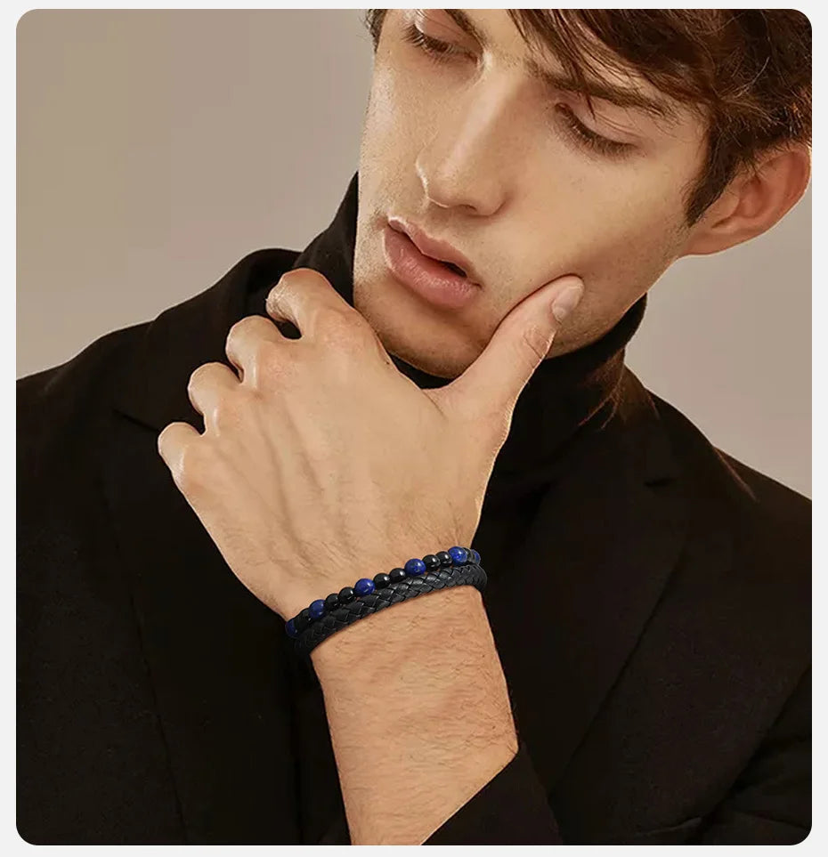 🎁 Bold Tiger Eye Bracelet – Leather Gift for Dad or Him - BuzzMart